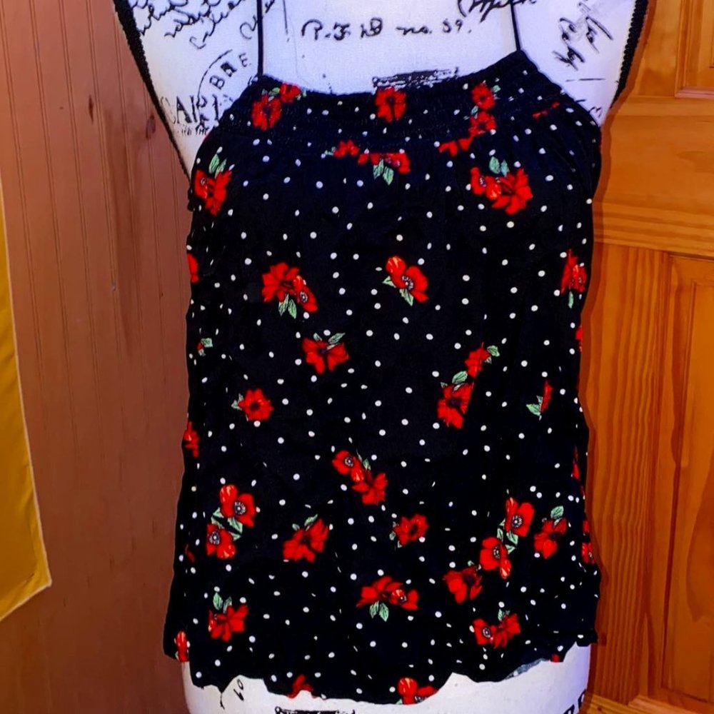 No Boundaries, Thin Straps, Black, Floral Print Tank, Size M